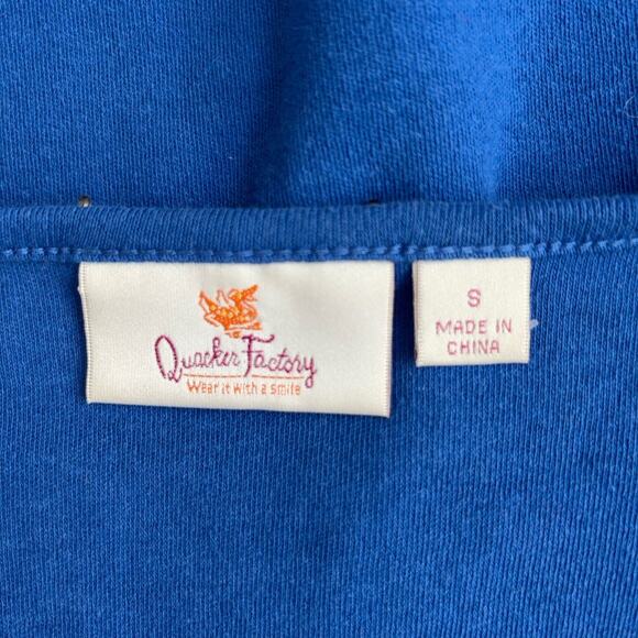Quacker Factory Top Women's Size Small Royal Blue Beaded Embroidery Short Sleeve - Picture 4 of 5